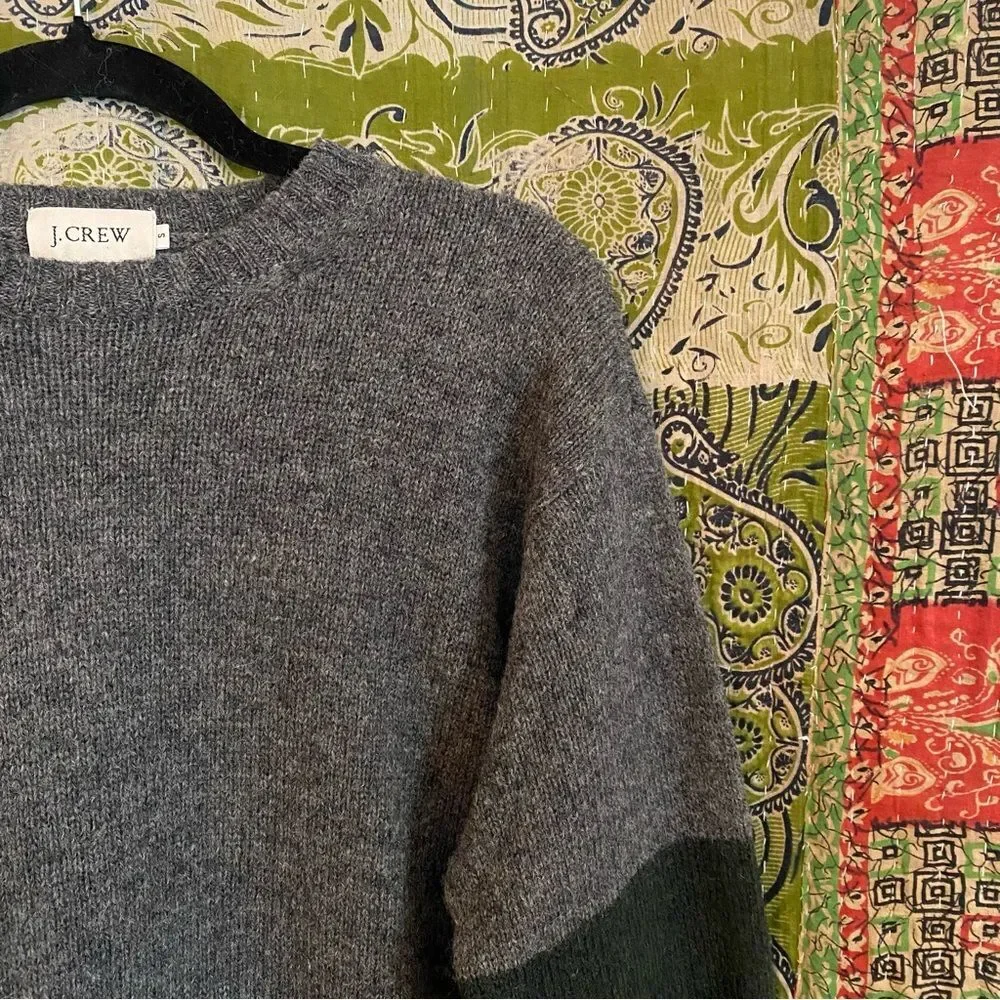 Vintage J. Crew Gray/ Colorblock 100% Wool Crewneck Pullover Sweater Size Small
